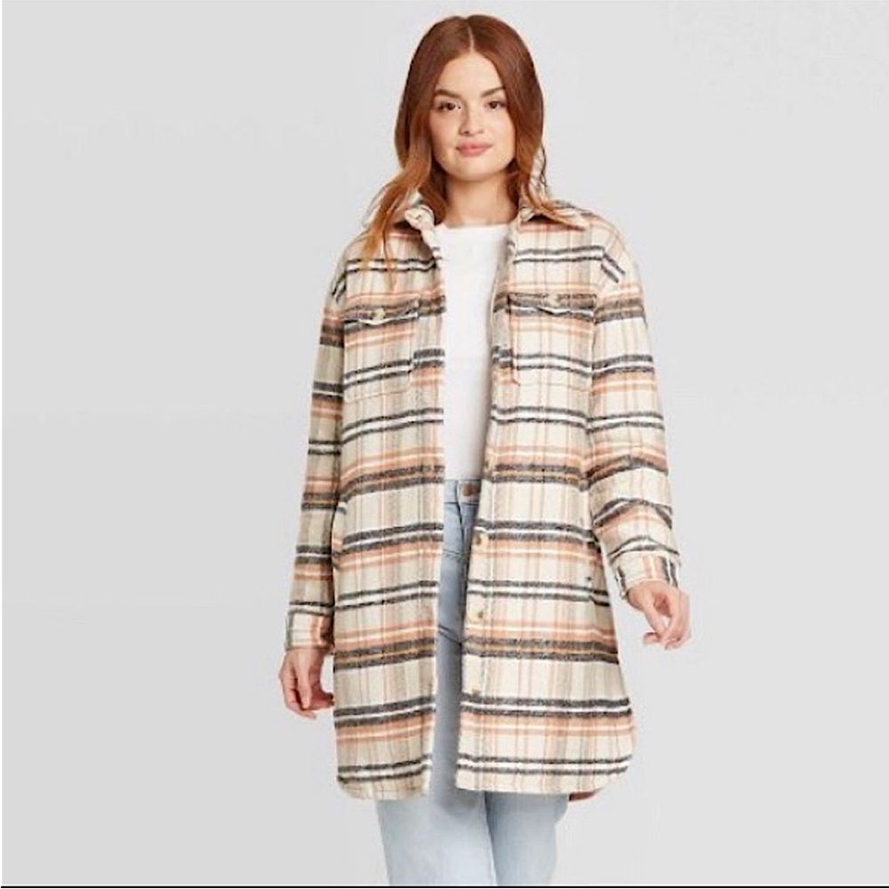 NWT Universal Thread Mid Length Plaid Shirt Jacket Size XS